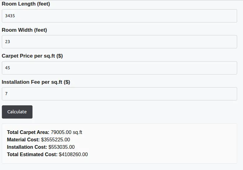 Carpet installation cost calculator