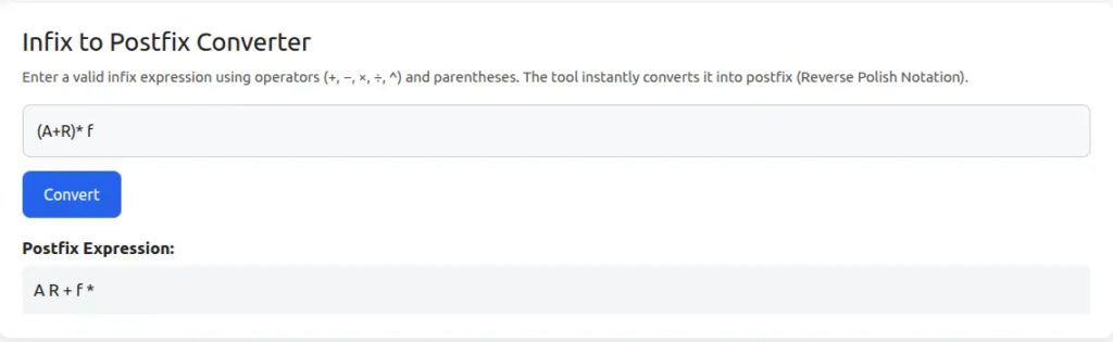 infix to postfix converter