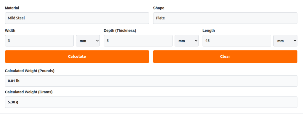 MS Plate Weight Calculator